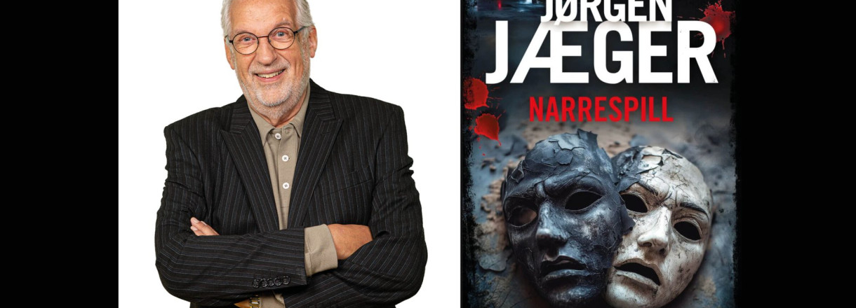Bildet av Jørgen Jæger og hans siste bok "Narrespill"